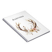 ピンクのフローラ鹿の〔雄ジカの〕枝角パーソナライズされた名 ノートブック (右側)