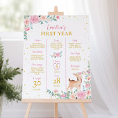 ピンクのフローラ鹿1歳の誕生日マイルストーンサイン ポスター