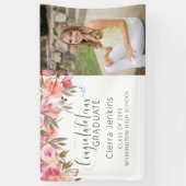 ピンクのフローラ1枚の写真の書道卒業 横断幕 (縦)