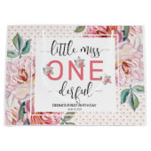 ピンクのフローラ1st誕生日の光沢 ラージペーパーバッグ (正面)