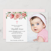 ピンクのフローラ2 Photo Bible Verse Baptism for Girls 招待状 (正面/裏面)