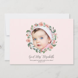 ピンクのフローラ2 Photo Bible Verse Baptism for Girls 招待状