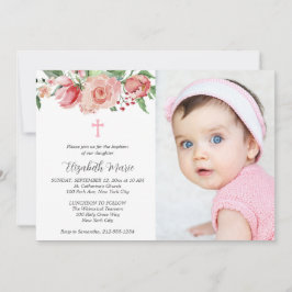 ピンクのフローラ2 Photo Bible Verse Baptism for Girls 招待状