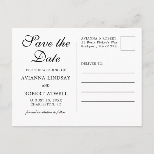 ピンクのフローラ3フォトウェディング日付を保存 案内ポストカード (裏面)