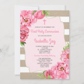 ピンクのフローラ+キャンバスの最初の招待状 招待状 (正面)