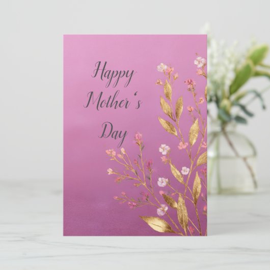 ピンクのフローラ&ゴールドフォイルトリムマザーズデイカード 招待状 (スタンド正面)