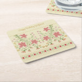 ピンクのフローラ スクエアペーパーコースター (アングル)