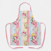 ピンクのフローラ ストライプの エプロン (正面)