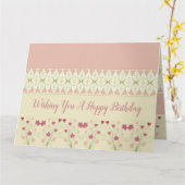 ピンクのフローラ パターン（の模様が）ある カード (黄色い花)