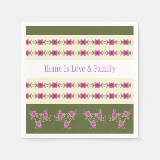 ピンクのフローラ パターン（の模様が）ある スタンダードカクテルナプキン (正面)