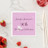 ピンクのフローラ、名前シンプル90th Birthday Party紙 スタンダードカクテルナプキン (インサイチュ)