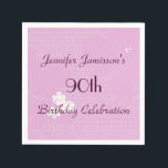 ピンクのフローラ、名前シンプル90th Birthday Party紙 スタンダードカクテルナプキン<br><div class="desc">ピンク色のフローラ背景に小さな白い花この飾とおもしろいパーティーミニマル紙ナプキン。デフォルトでは「90誕生日」と表示されるが、名前、年数、イベントの文字を簡単に変更できる。あフェミニンあガーリーあ！多数の一致する製品が利用可能。All Rights Reserved © 2014 Alan & Marcia Socolik.</div>