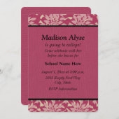 ピンクのフローラ「大学へオフ」招待状 招待状 (正面/裏面)