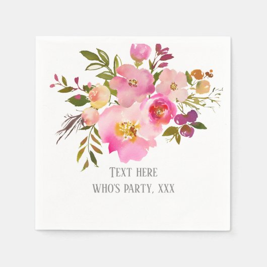 ピンクのフローラ、甘い、ロマンチックな水色の花。 スタンダードカクテルナプキン (正面)