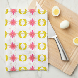 ピンクのフローラ（白と金色） キッチンタオル