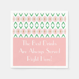 ピンクのフローラ（緑と白） スタンダードカクテルナプキン