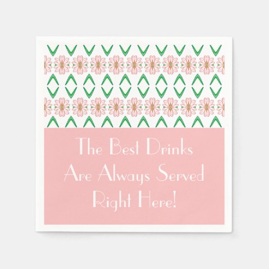 ピンクのフローラ（緑と白） スタンダードカクテルナプキン (正面)