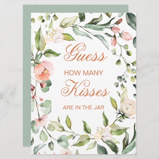 ピンクのフローラ、緑の推測いくつのキスゲーム 招待状 (正面/裏面)