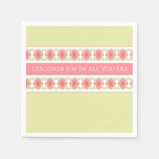 ピンクのフローラ（薄緑） スタンダードカクテルナプキン (正面)