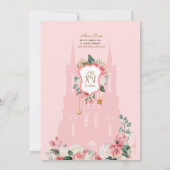 ピンクのフローラ&金ゴールドプリンセスフェアユタレキンセアニェラ 招待状 (裏面)