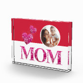 ピンクのフローラ"MOM"文字ハート赤白 フォトブロック (右)