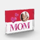 ピンクのフローラ"MOM"文字ハート赤白 フォトブロック (左)