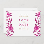 ピンクのフローラChinoiserie結婚式の日付を保存 案内ポストカード (正面/裏面)