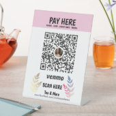ピンクのフローラQRコードを追加Venmoここで支払う 台座サイン (インサイチュ)