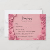 ピンクのフローラRSVP w食事の選択肢 出欠カード (正面)