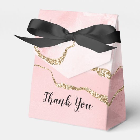 ピンクのフワッとしたアゲートにゴールドのリボンがエレガント フェイバーボックス (正面サイド)