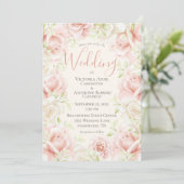 ピンクのフワッとした花のエレガントでロマンチックな結婚式 招待状 (スタンド正面)