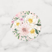 ピンクのフワッとした花柄ゴールド幾何学模様のウェディングシャワー コンフェッティ (スモール正面)