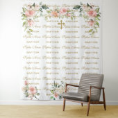 ピンクのフワフワのお花のステップ&リピート洗礼写真小道具 タペストリー (インサイチュ)