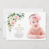 ピンクのフワフワホワイト フラワーフォト ガール 命名式 招待状 (正面)