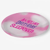 ピンクのフワフワ雲パーソナライズされた誕生日 ペーパープレート (アングル)