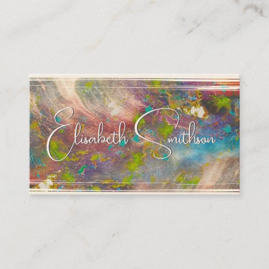 ピンクのフワフワ ホログラム 水彩 ローズゴールド フェミニン 名刺 (正面)