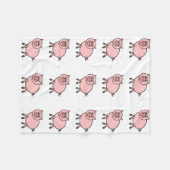 ピンクのブタの漫画 フリースブランケット (正面(横))