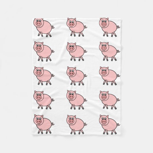 ピンクのブタの漫画 フリースブランケット (正面)