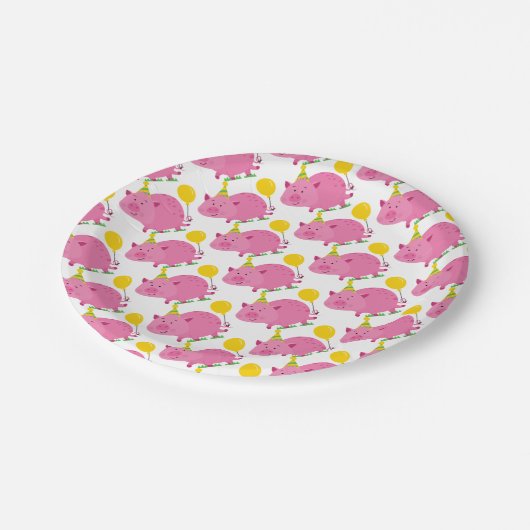 ピンクのブタの誕生日 ペーパープレート (アングル)