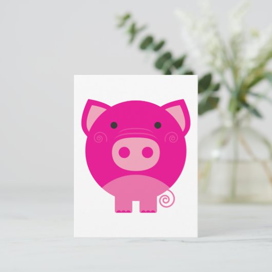 ピンクのブタのTシャツおよびギフト ポストカード (スタンド正面)