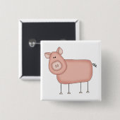 ピンクのブタのTシャツおよびギフト 缶バッジ (正面&裏面)