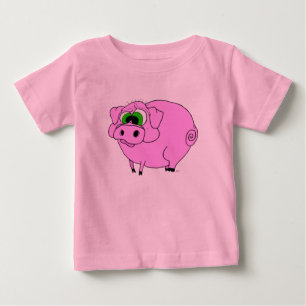 ピンクのブタのTシャツ ベビーTシャツ