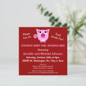 ピンクのブタBBQはベビーシャワーの女の子かニュートラルをつなぎます 招待状 (スタンド正面)