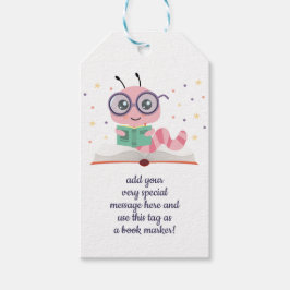 ピンクのブックウォームブックマーク ギフトタグ