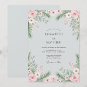 ピンクのブッシュが可愛い冬の結婚式 招待状 (正面/裏面)
