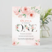 ピンクのブッシュの花のファーストバースデーガール 招待状 (スタンド正面)