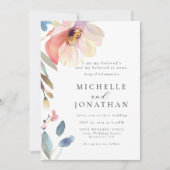 ピンクのブッシュの花のモダンなクリスチャンの聖書の結婚式 招待状 (正面)