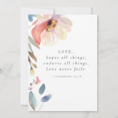 ピンクのブッシュの花のモダンなクリスチャンの聖書の結婚式 招待状 (裏面)