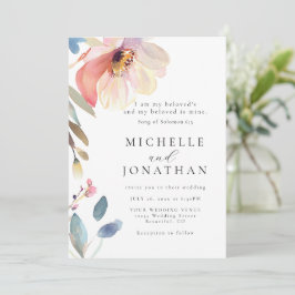 ピンクのブッシュの花のモダンなクリスチャンの聖書の結婚式 招待状