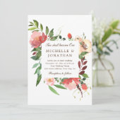 ピンクのブッシュの花を描いたクリスチャンの結婚式 招待状 (スタンド正面)